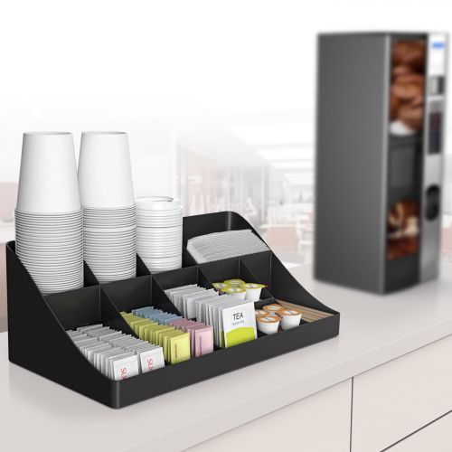  Mind Reader 11 Compartment 2 Tier Breakroom, Kitchen Coffee Tea Condiment Storage Organizer, Black