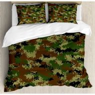 Ambesonne Camo Grunge Graphic Camouflage Summer Theme Armed Forces Uniform Inspired Dark Duvet Cover Set