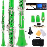 Mendini by Cecilio MCT-2G Green ABS Bb Clarinet w 2 Barrels, 1 Year Warranty, Stand, Tuner, 10 Reeds, Pocketbook, Mouthpiece, Case, B Flat