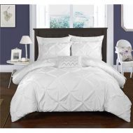 Chic Home DS2438-US 4 Piece Yvonne Duvet Ruffled Pinch Pleat Design Cover Set, White