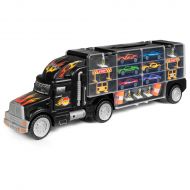 Best Choice Products Kids 2-Sided Transport Car Carrier Semi Truck Toy w 18 Cars and 28 Slots - Multicolor