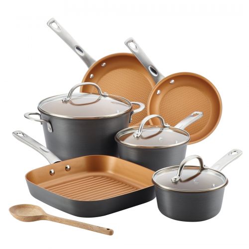  Ayesha Curry Hard Anodized Aluminum 10-Pc Cookware Set, Gray Copper