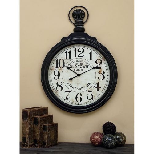  DecMode Decmode 39 x 28 Wooden Pocket Watch Wall Clock, Black and White