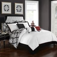 Chic Home 8-Piece Lalita Navy Blue and White REVERSIBLE Medallion printed PLUSH Hotel Collection Twin Bed In a Bag Comforter Set Navy With sheet set