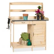 Best Choice Products Wooden Potting Bench w Metal Tabletop and Cabinet
