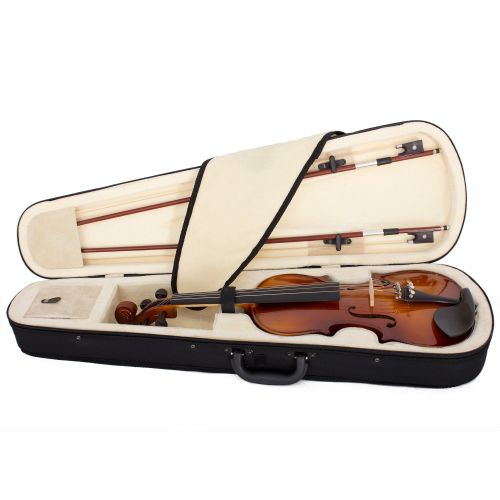  Cecilio Full Size 44 CVN-300 Ebony Fitted Solid Wood Violin wDAddario Prelude Strings, Lesson Book, Shoulder Rest and More