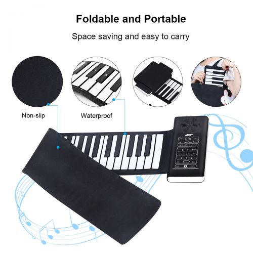 코스트웨이 Costway 61 Key Electronic Roll Up Piano Keyboard Silicone Rechargeable Bluetooth w/Pedal