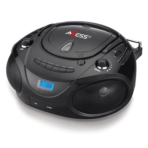  Axess Products Axess Black Portable Boombox MP3CD Player with Text Display,with AMFM Stereo, USBSDMMCAUX Inputs