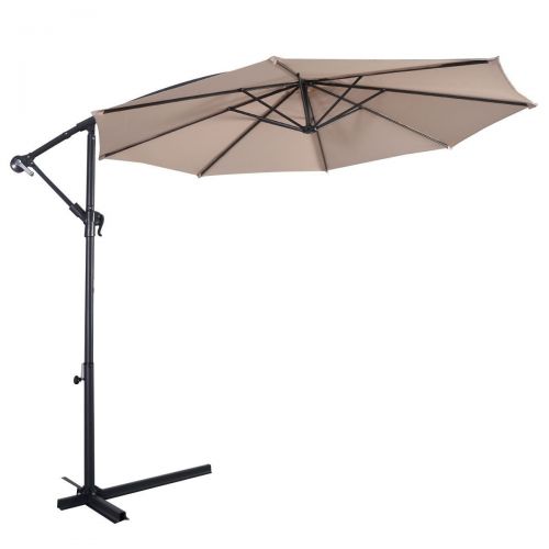 코스트웨이 [해상운송]Costway 10 Hanging Umbrella Patio Sun Shade Offset Outdoor Market Wt Cross Base (Beige)