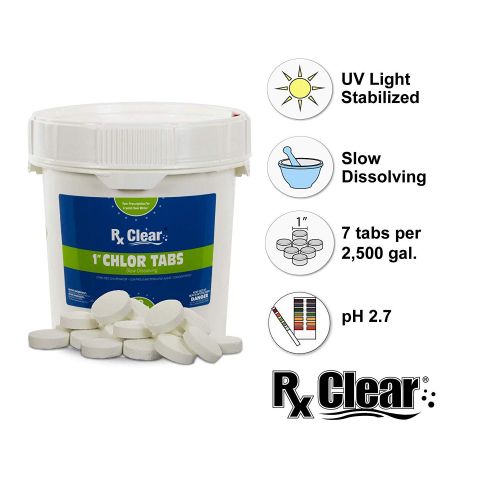  Rx Clear 1 Stabilized Chlorine Tablets - 8 lb Bucket