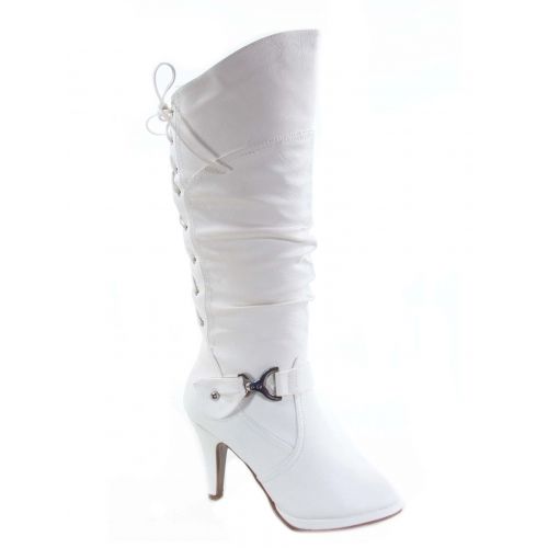  Top Moda Page-65 Womens Back Lace Up Round Toe High Heel Platform Mid-Calf Knee High Boots