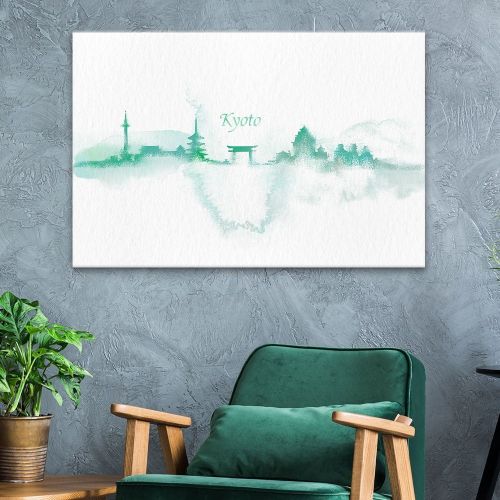  Wall26 wall26 Canvas Wall Art - Impressionism Watercolor Style City Landscape of Kyoto - Giclee Print Gallery Wrap Modern Home Decor Ready to Hang - 12x18 inches