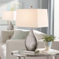 360 Lighting Modern Table Lamps Set of 2 Silver Metal Teardrop Off White Rectangular Shade for Living Room Family Bedroom Bedside