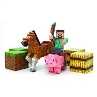 Minecraft Figure Set Overworld Saddle Pack (Steve wwhip Chestnut Horse , Pig wsaddle , 2 x hay bale , 2 x grass blocks)