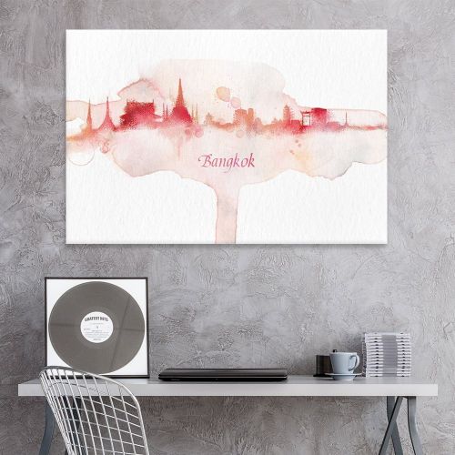  Wall26 wall26 Canvas Wall Art - Impressionism Watercolor Style City Landscape of Bangkok - Giclee Print Gallery Wrap Modern Home Decor Ready to Hang - 12x18 inches