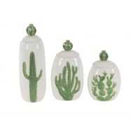 DecMode Decmode Set of 3 coastal 10, 12, and 14 inch glazed ceramic cactus jars, White