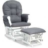 Storkcraft Hoop Glider and Ottoman White with Gray Cushions