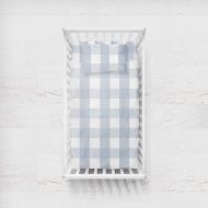 ElyS & Co. Baby Crib Set 4 pc, Crib Sheet,Quilted Blanket, Crib Skirt & Baby Pillow Case Gingham Design in Dusty Blue