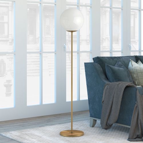  Hudson&Canal Theia Glam Globe Style Floor Lamp in White with Golden Brass Finish