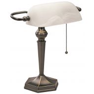 Victory Light V-LIGHT Traditional Style CFL Bankers Desk Lamp with White Glass Shade, Satin Black Finish