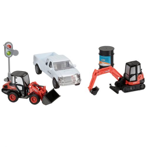 New-ray Toys Kubota Construction Equipment Vehicles & Shed Toy Set 19 pc Box