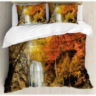 Ambesonne Farmhouse Majestic Waterfall Cascade in Forest Flows down Crystal Pure Habitat View Duvet Cover Set