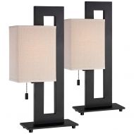 360 Lighting Modern Accent Table Lamps Set of 2 Espresso Bronze Metal Open Rectangular Oatmeal Box Shade for Living Room Family