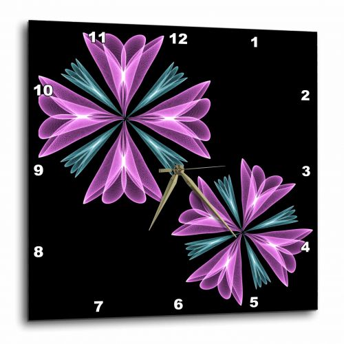  3dRose Pink And Blue Lace Fractal Flowers, Wall Clock, 10 by 10-inch
