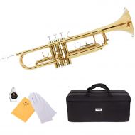 Mendini by Cecilio MTT-L Gold Lacquer Brass Bb Trumpet with Durable Deluxe Case and 1 Year Warranty