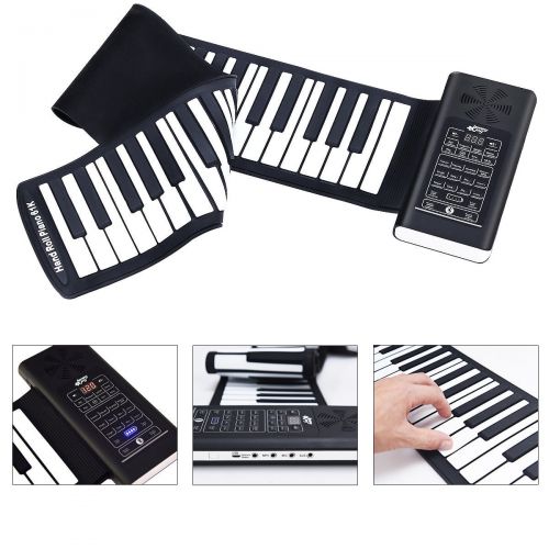 코스트웨이 Costway 61 Key Electronic Roll Up Piano Keyboard Silicone Rechargeable Bluetooth w/Pedal