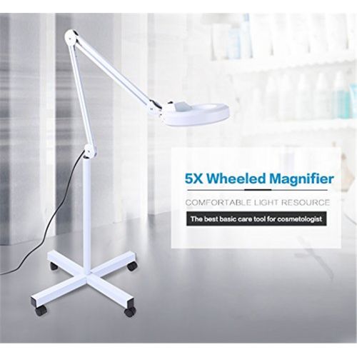  HURRISE Facial LED Magnifying Lamp 5 Diopter with Rolling Floor Stand for Facial Beauty and Desk Craft