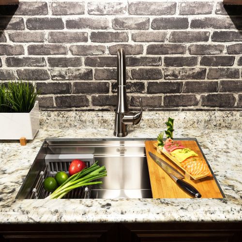  AKDY 30 x 18 x 9 Undermount Handmade Stainless Steel Single Bowl Space Saving Kitchen Sink w Drain Strainer Kit Adjustable Tray and Cutting Board