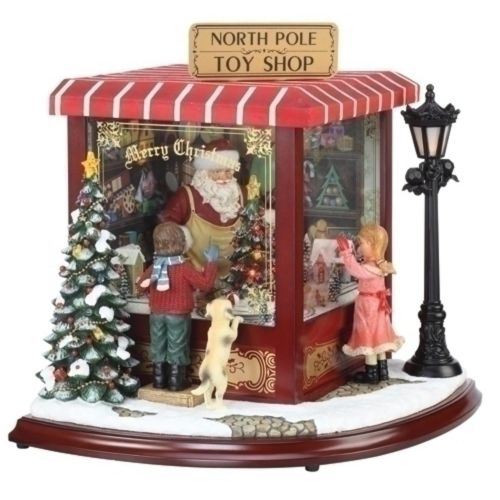 로만 Roman Amusements LED Lighted Animated & Musical North Pole Toy Shop Christmas Decor