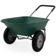 Best Choice Products Dual-Wheel Home Utility Yard Wheelbarrow Garden Cart w Built-in Stand for Lawn, Gardening, Grass, Soil, Bricks, Construction - Green