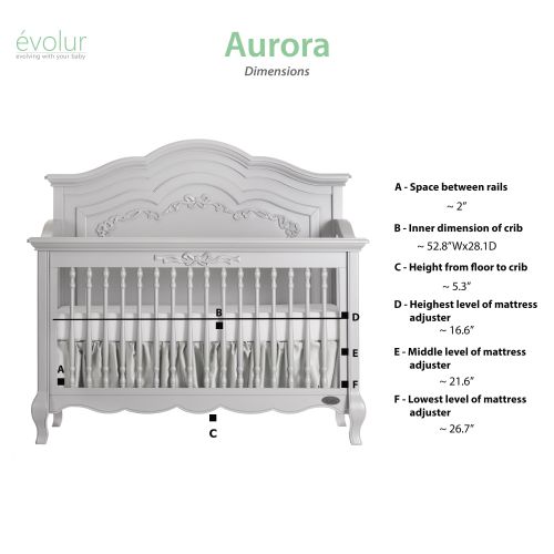  Evolur Aurora 5 in 1 Convertible Crib Frost