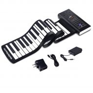 Costway 61 Key Electronic Roll Up Piano Keyboard Silicone Rechargeable Bluetooth w/Pedal
