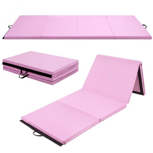 코스트웨이 Costway 4x10x2 Gymnastics Mat Thick Folding Panel Aerobics Exercise Gym Fitness Pink