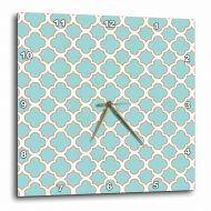 3dRose Quatrefoil Pattern Turquoise Blue and White with Orange Accent, Wall Clock, 10 by 10-inch