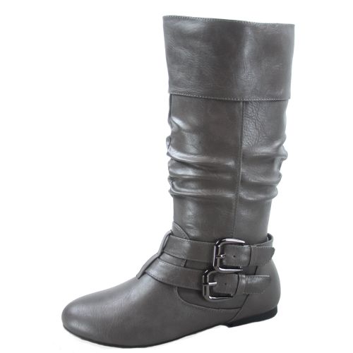  Forever Womens Caual Side Zip Buckles Slouch Flat Heel Mid Calf Round Toe Boots