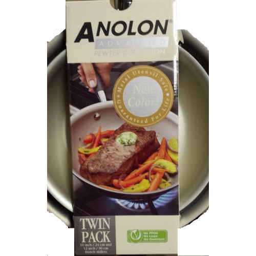  Anolon Advanced French Skillet Twin Pack 10 & 12 Pewter Collection with Lids