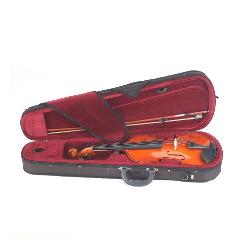  Mendini by Cecilio Size 14 MV200 Handcrafted Solid Wood Violin Pack with 1 Year Warranty, Shoulder Rest, Bow, Rosin, Extra Set Strings, 2 Bridges & Case, Natural Varnish