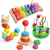 Auchen 1 Sets of Wooden Educational Toys - Preschool Learning First Developmental Toy Birthday Gift for Toddlers Kids Baby Children Boys Girls