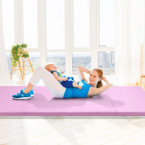 코스트웨이 Costway 4x10x2 Gymnastics Mat Thick Folding Panel Aerobics Exercise Gym Fitness Pink