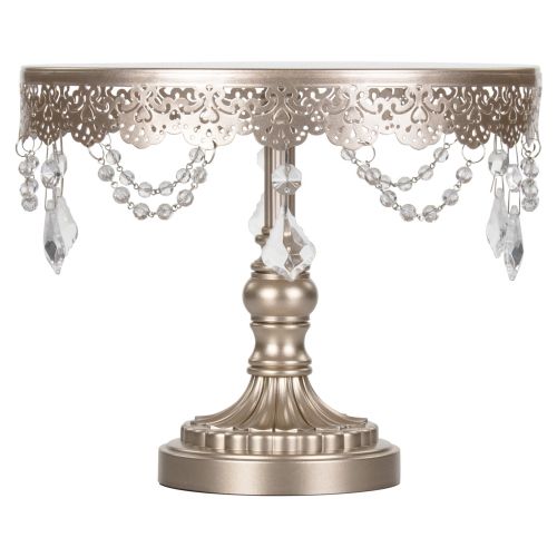  Amalfi Decor 10 Inch Crystal-Draped Round Metal Cake Stand (Lavender Purple) | Stainless Steel Frame