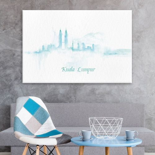  Wall26 wall26 Canvas Wall Art - Impressionism Watercolor Style City Landscape of Kuala Lumpur - Giclee Print Gallery Wrap Modern Home Decor Ready to Hang - 32x48 inches