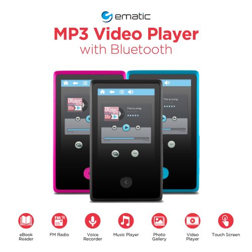  Ematic EM318VIDBL 2.4 8GB Touchscreen MP3 Video Player with Bluetooth