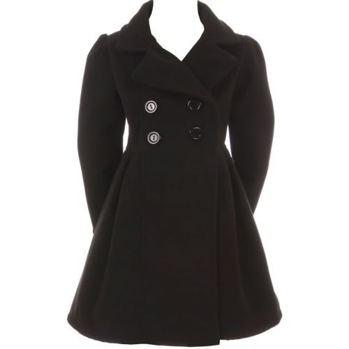  BluNight Collection Little Girls Dress Coat Long Sleeve Button Pocket Long Winter Coat Outerwear Black 2 (2J0K4S9)