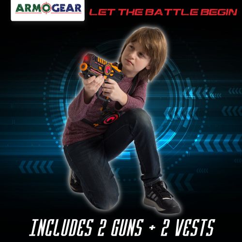 Armogear Infrared Laser Tag Guns and Vests - Laser Battle Game - Pack Set of 2 - Infrared 0.9mW Green & Orange