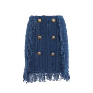 Balmain Fringed melange knitted skirt