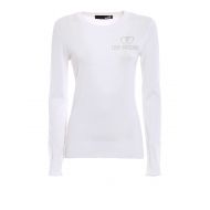 Love Moschino White cotton crystal logo sweater
